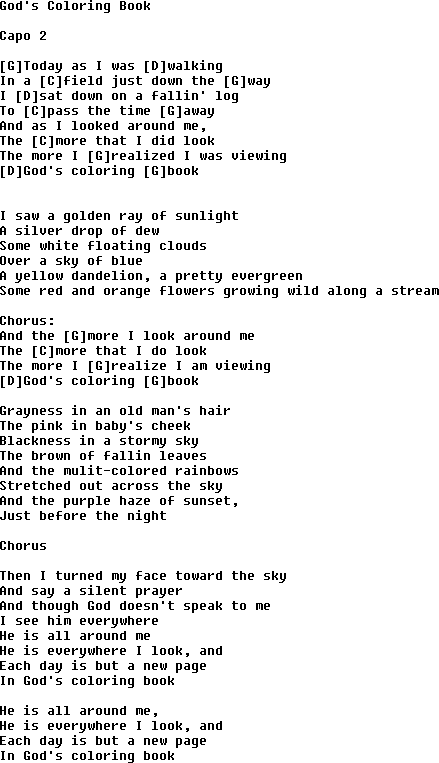 Bluegrass songs with chords - Gods Coloring Book